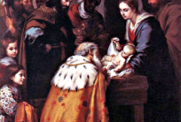 Pokłon Trzech Mędrców przed nowonarodzonym Jezusem (Adoración de los Reyes Magos, pędzla Bartoloméa Murillo; Muzeum w Toledo)