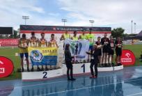 na fot.: Podium sztafeta 4x400 metrów. Stal na drugim miejscu. Fot. Facebook KS Stal LA Ostrów